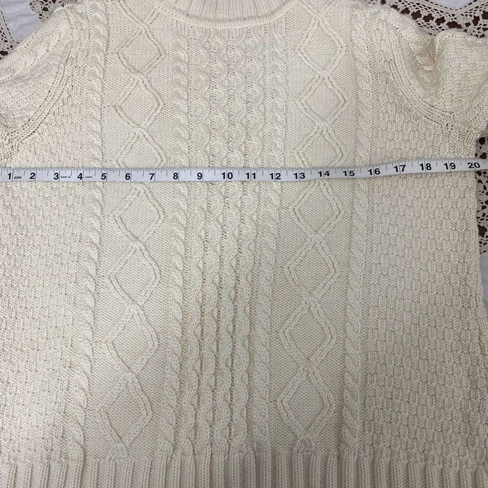 L.L. Bean Cream Cable Knit Turtleneck Sweater - Women size XL - Picture 3 of 6
